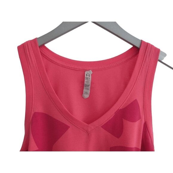 Under Armour UA Pink All Over Logo V-Neck HeatTank Top S - Picture 2 of 4